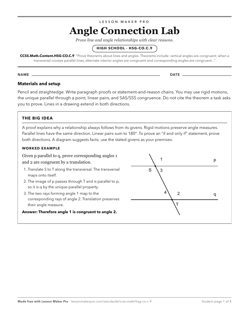 Preview of the CCSS.Math.Content.HSG-CO.C.9 printable worksheet
