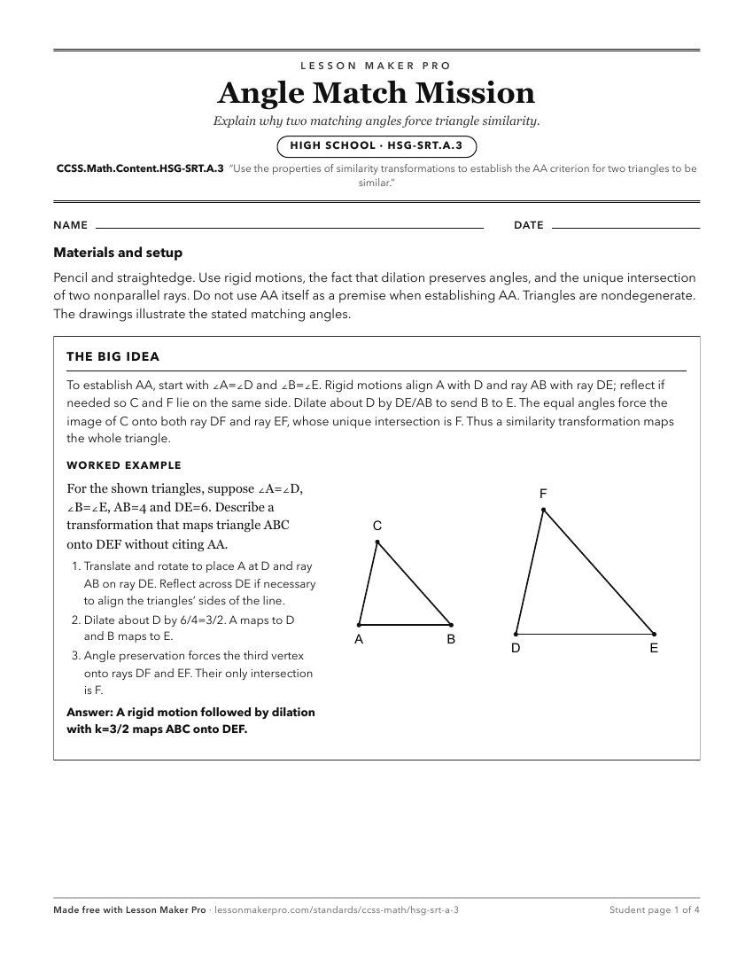 Preview of the CCSS.Math.Content.HSG-SRT.A.3 printable worksheet