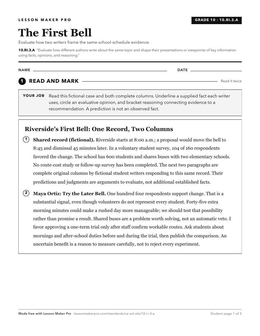 Preview of the 10.RI.3.A printable worksheet