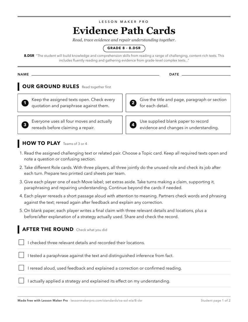 Preview of the 8.DSR printable worksheet