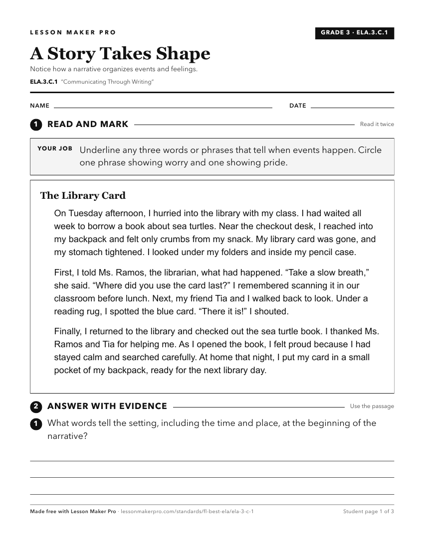 Preview of the ELA.3.C.1 printable worksheet