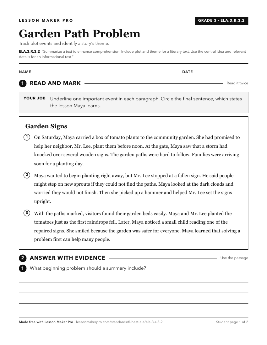 Preview of the ELA.3.R.3.2 printable worksheet