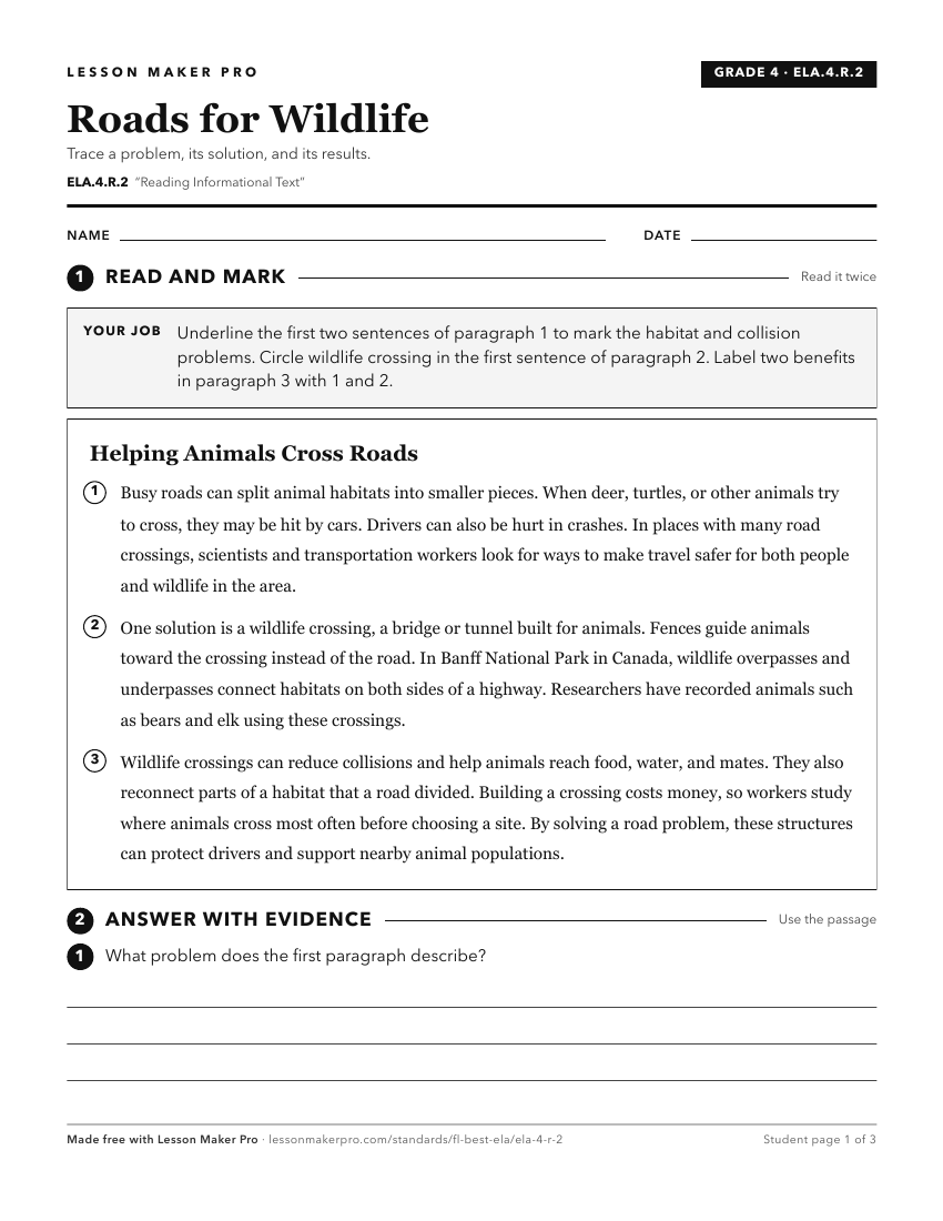 Preview of the ELA.4.R.2 printable worksheet