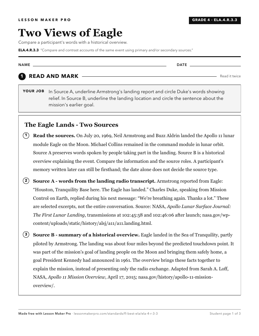 Preview of the ELA.4.R.3.3 printable worksheet