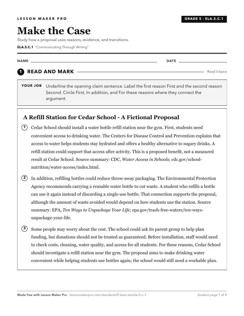 Preview of the ELA.5.C.1 printable worksheet
