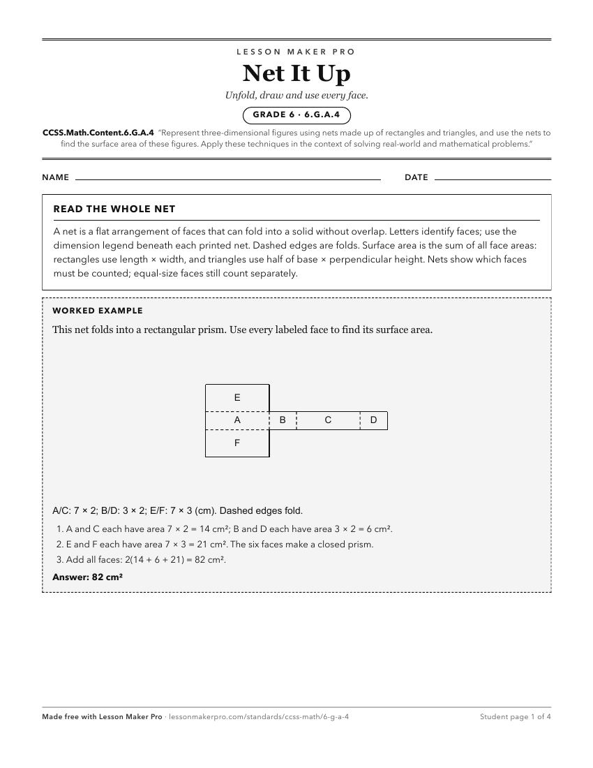 Preview of the CCSS.Math.Content.6.G.A.4 printable worksheet