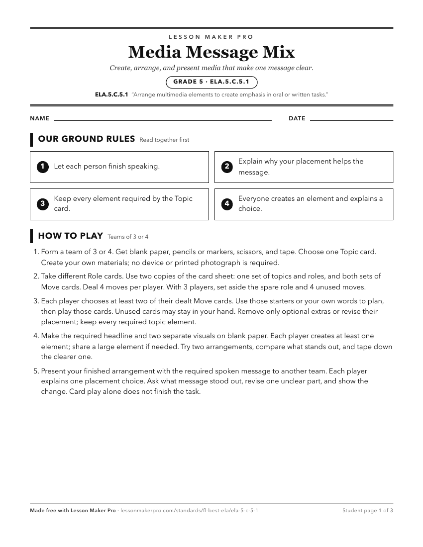 Preview of the ELA.5.C.5.1 printable worksheet