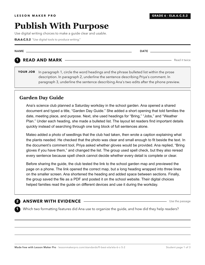 Preview of the ELA.6.C.5.2 printable worksheet