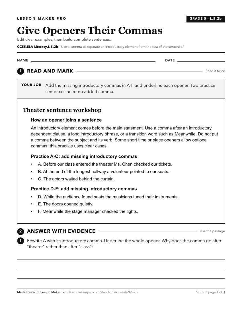 Preview of the CCSS.ELA-Literacy.L.5.2b printable worksheet
