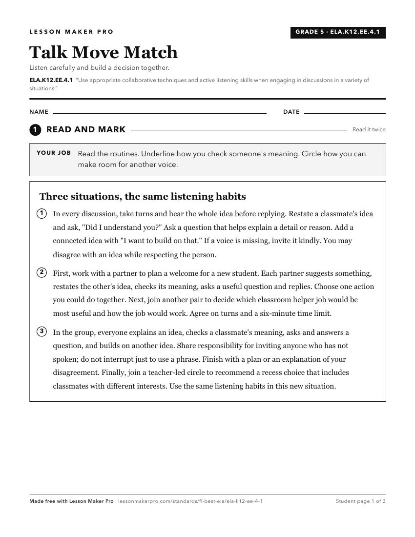 Preview of the ELA.K12.EE.4.1 printable worksheet