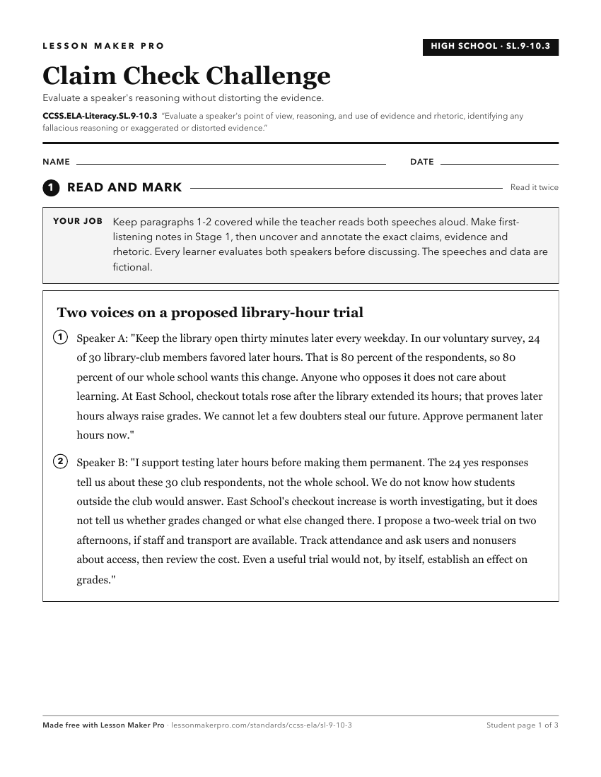 Preview of the CCSS.ELA-Literacy.SL.9-10.3 printable worksheet