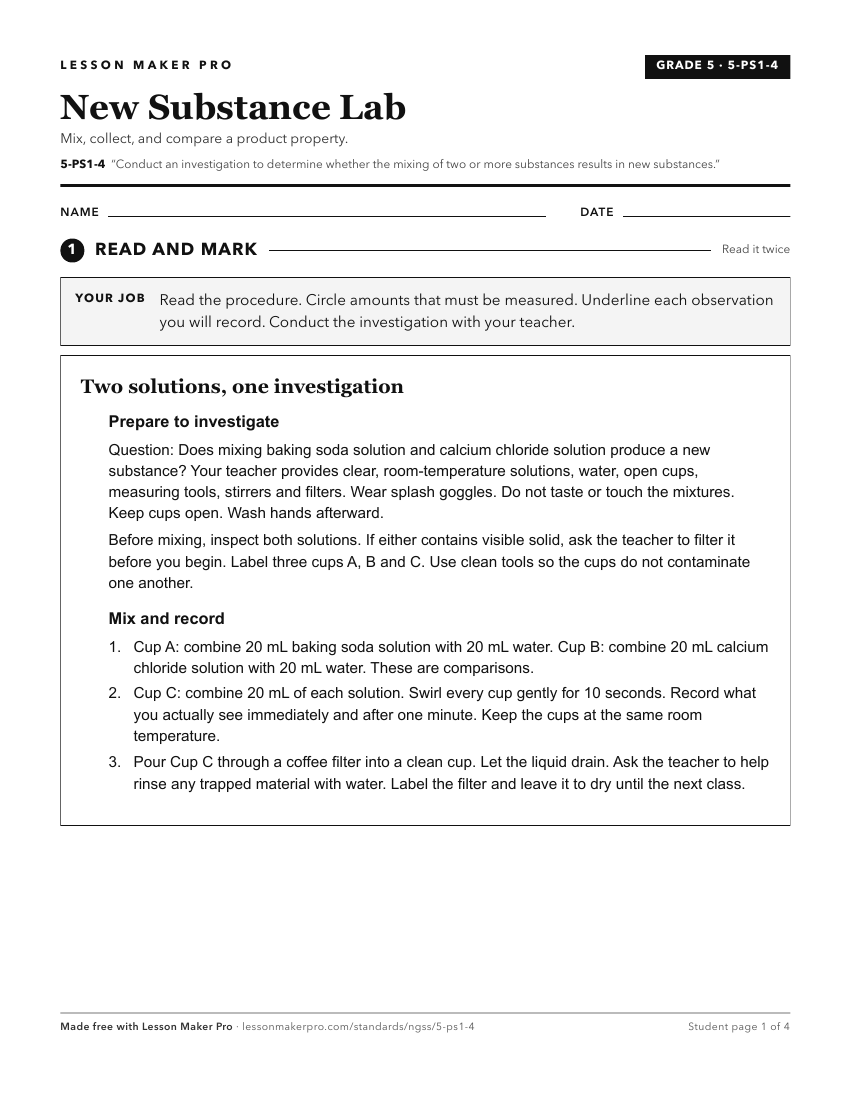 Preview of the 5-PS1-4 printable worksheet