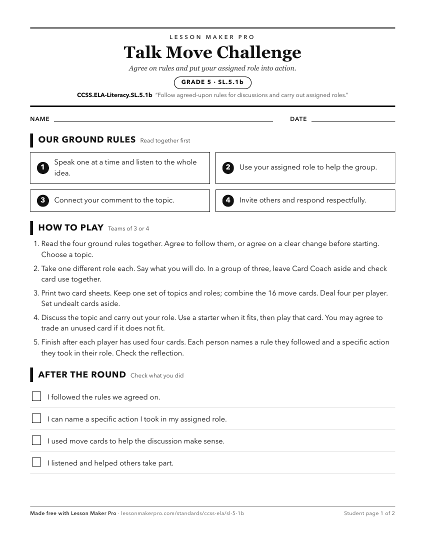 Preview of the CCSS.ELA-Literacy.SL.5.1b printable worksheet