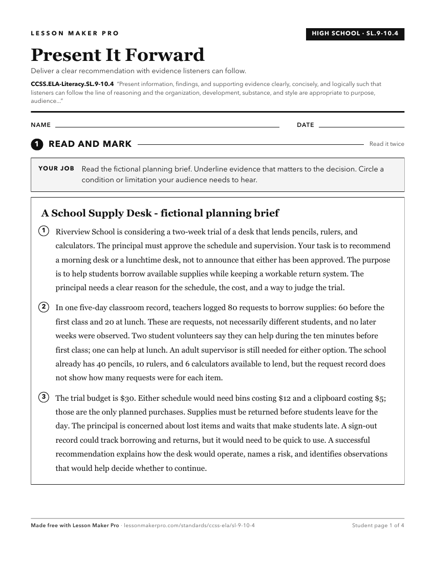 Preview of the CCSS.ELA-Literacy.SL.9-10.4 printable worksheet