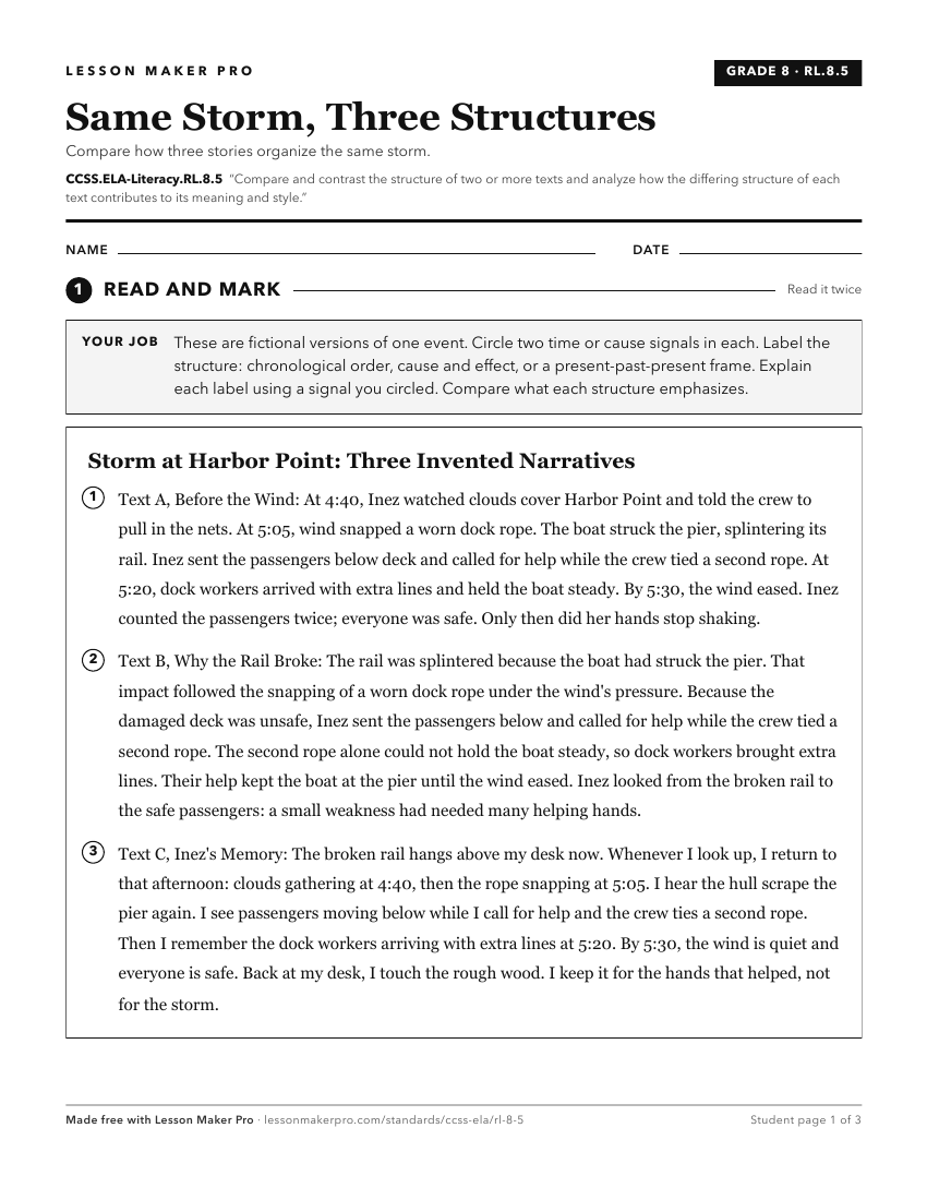 Preview of the CCSS.ELA-Literacy.RL.8.5 printable worksheet