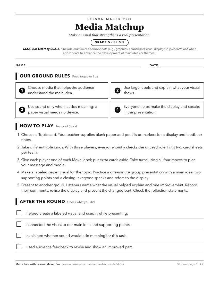 Preview of the CCSS.ELA-Literacy.SL.5.5 printable worksheet