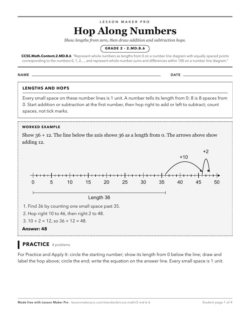 Preview of the CCSS.Math.Content.2.MD.B.6 printable worksheet