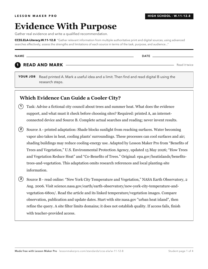 Preview of the CCSS.ELA-Literacy.W.11-12.8 printable worksheet