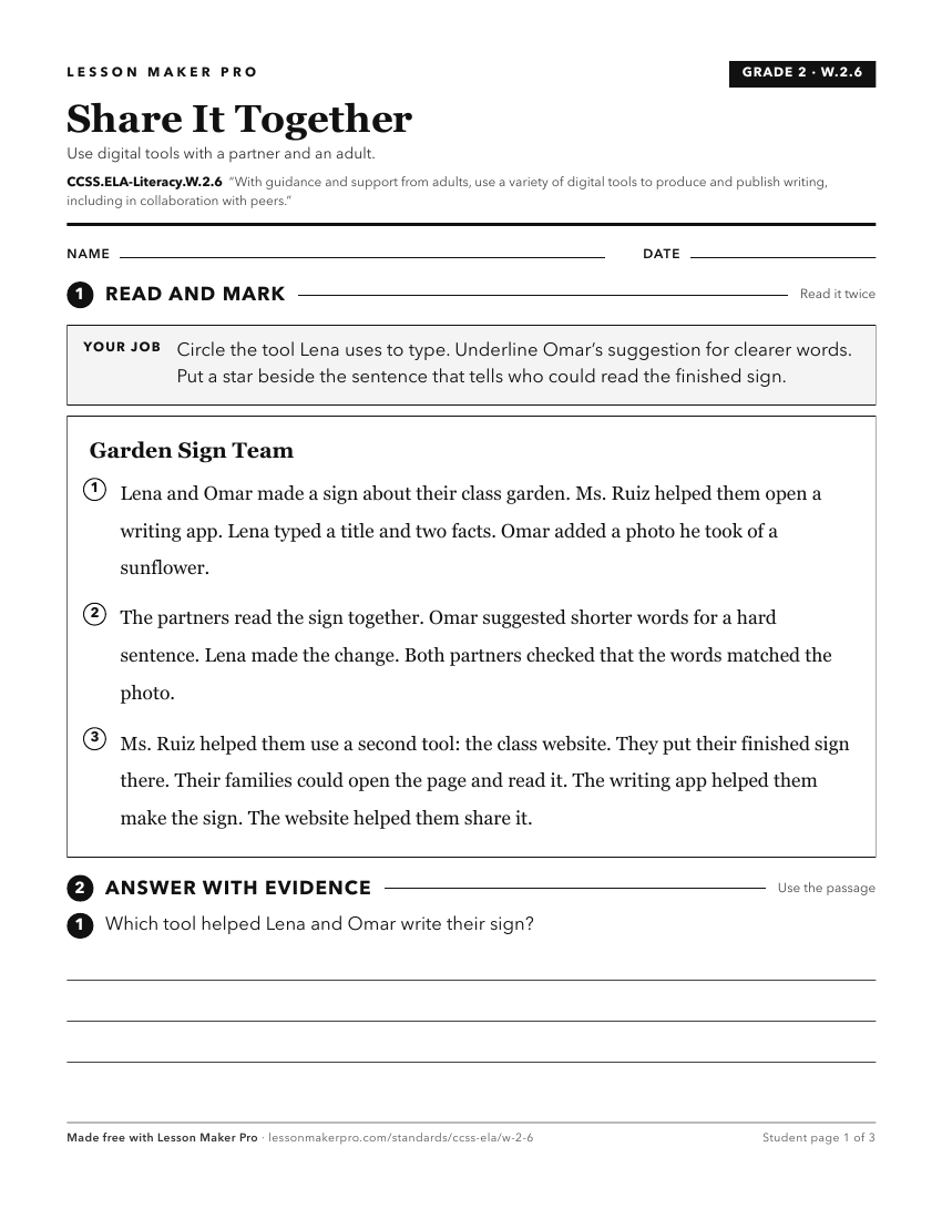 Preview of the CCSS.ELA-Literacy.W.2.6 printable worksheet
