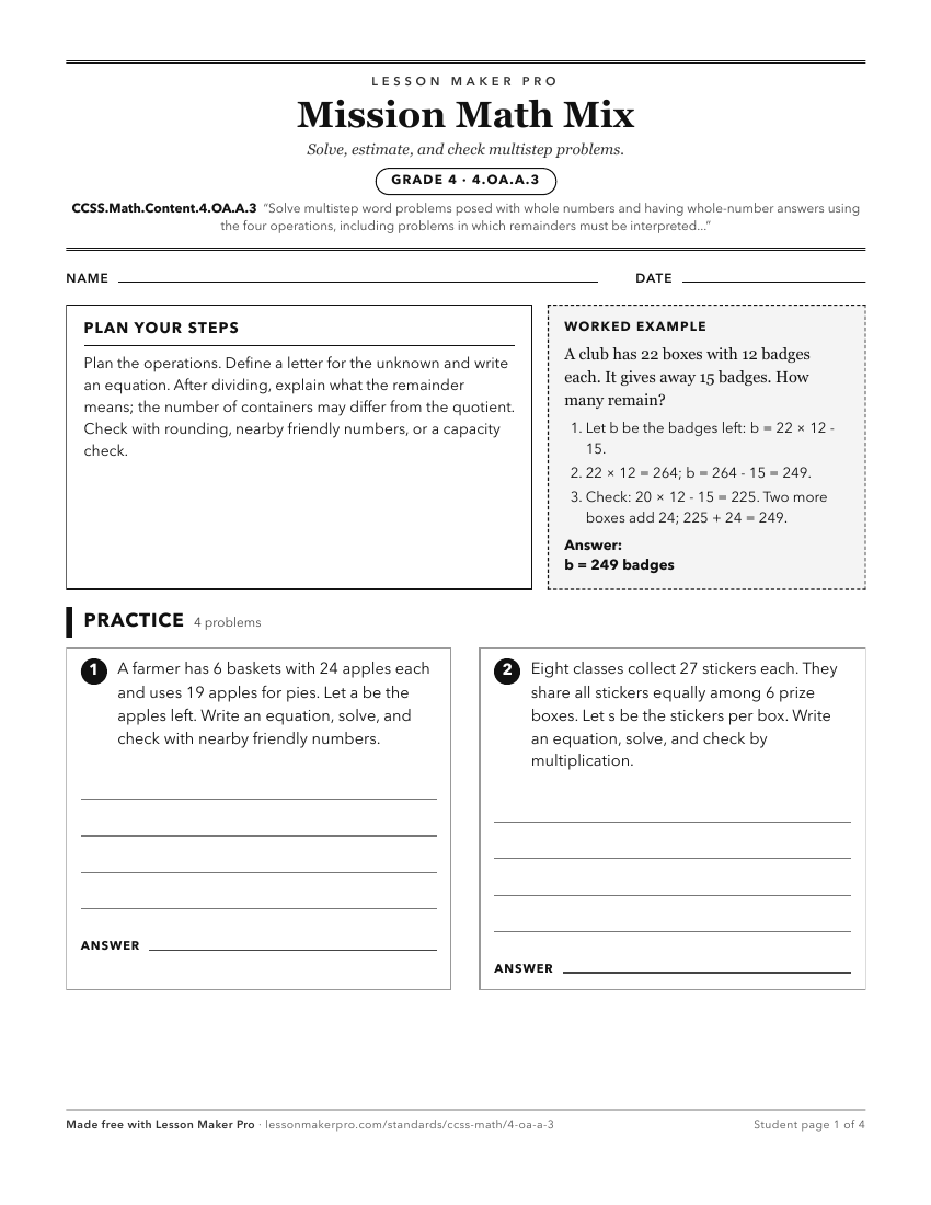 Preview of the CCSS.Math.Content.4.OA.A.3 printable worksheet