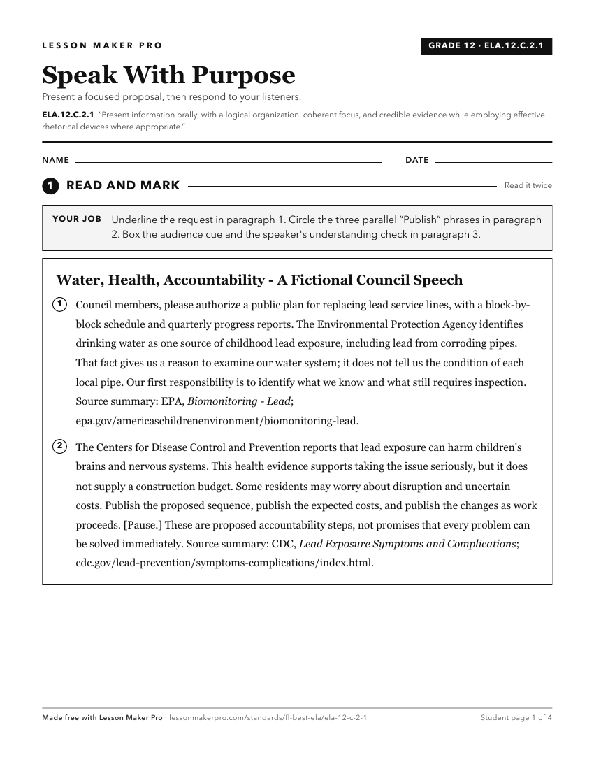Preview of the ELA.12.C.2.1 printable worksheet