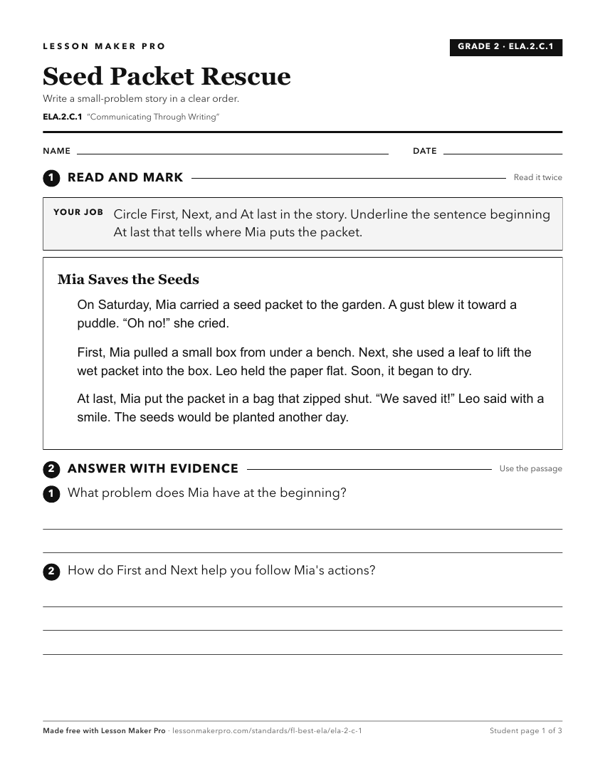 Preview of the ELA.2.C.1 printable worksheet