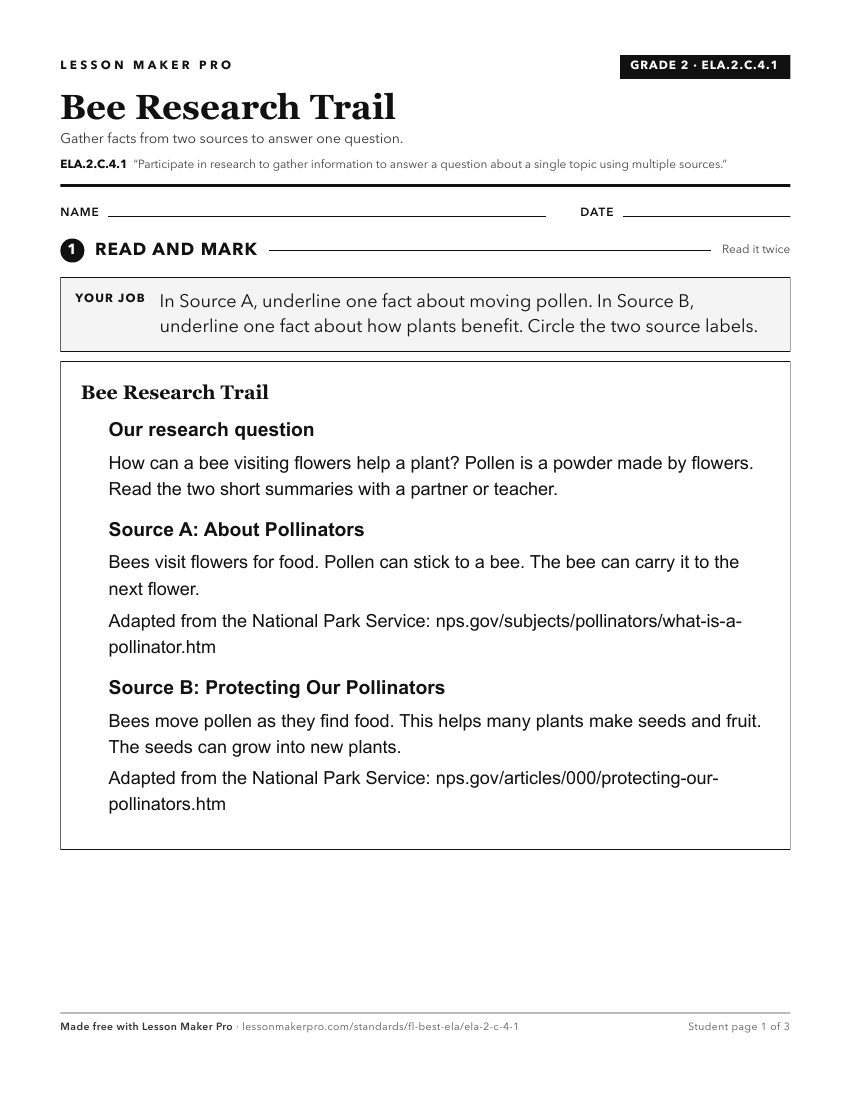 Preview of the ELA.2.C.4.1 printable worksheet