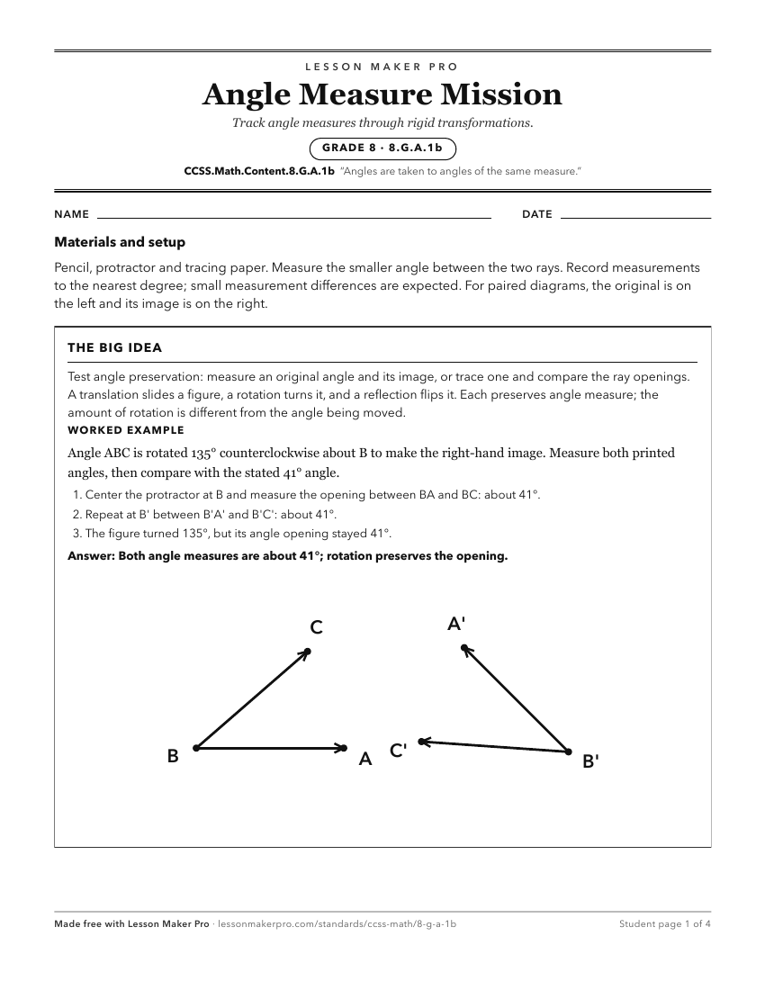 Preview of the CCSS.Math.Content.8.G.A.1b printable worksheet