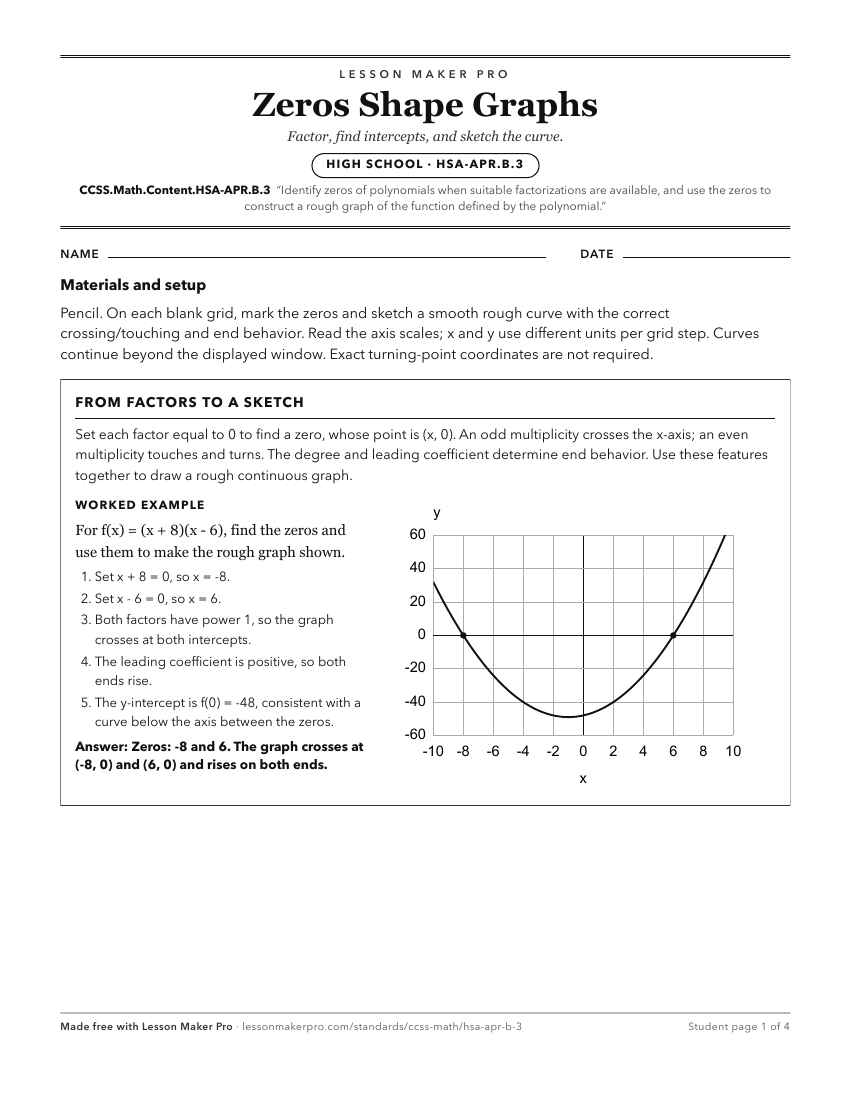 Preview of the CCSS.Math.Content.HSA-APR.B.3 printable worksheet