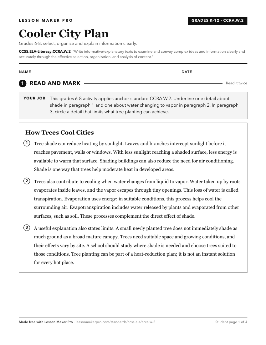 Preview of the CCSS.ELA-Literacy.CCRA.W.2 printable worksheet