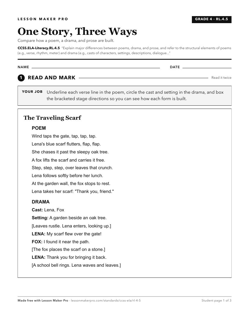 Preview of the CCSS.ELA-Literacy.RL.4.5 printable worksheet