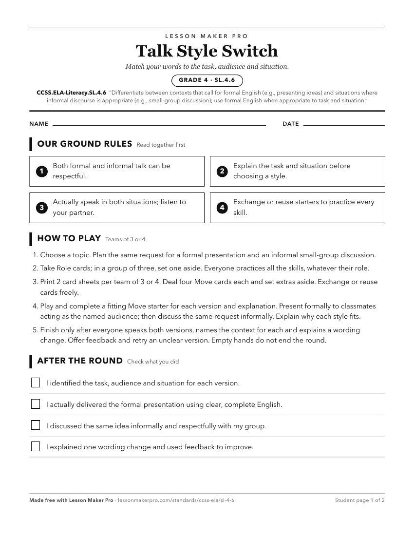 Preview of the CCSS.ELA-Literacy.SL.4.6 printable worksheet