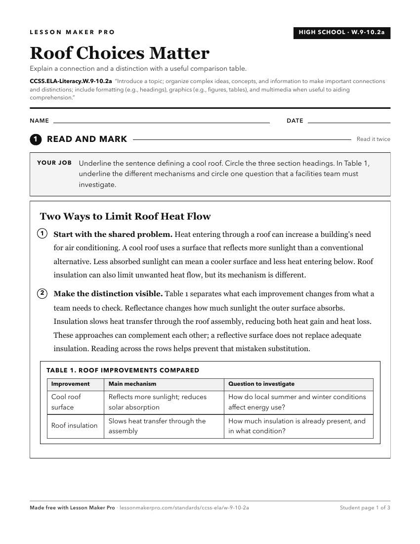Preview of the CCSS.ELA-Literacy.W.9-10.2a printable worksheet