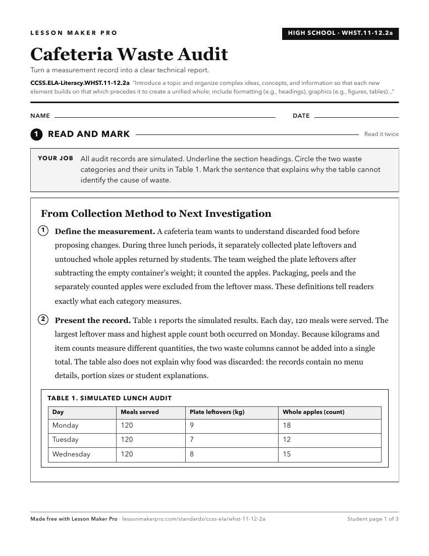 Preview of the CCSS.ELA-Literacy.WHST.11-12.2a printable worksheet
