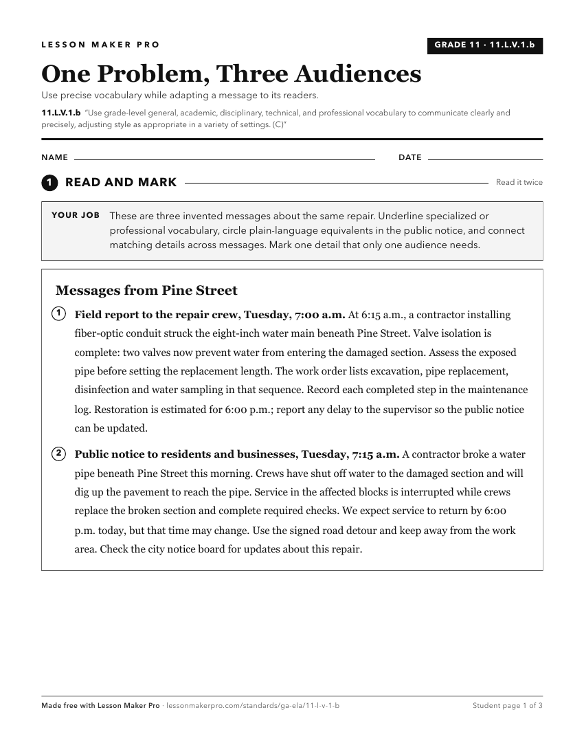 Preview of the 11.L.V.1.b printable worksheet