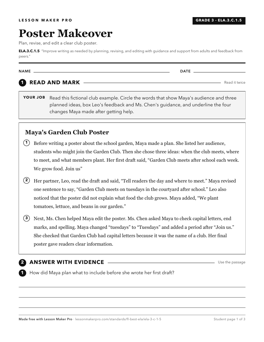 Preview of the ELA.3.C.1.5 printable worksheet