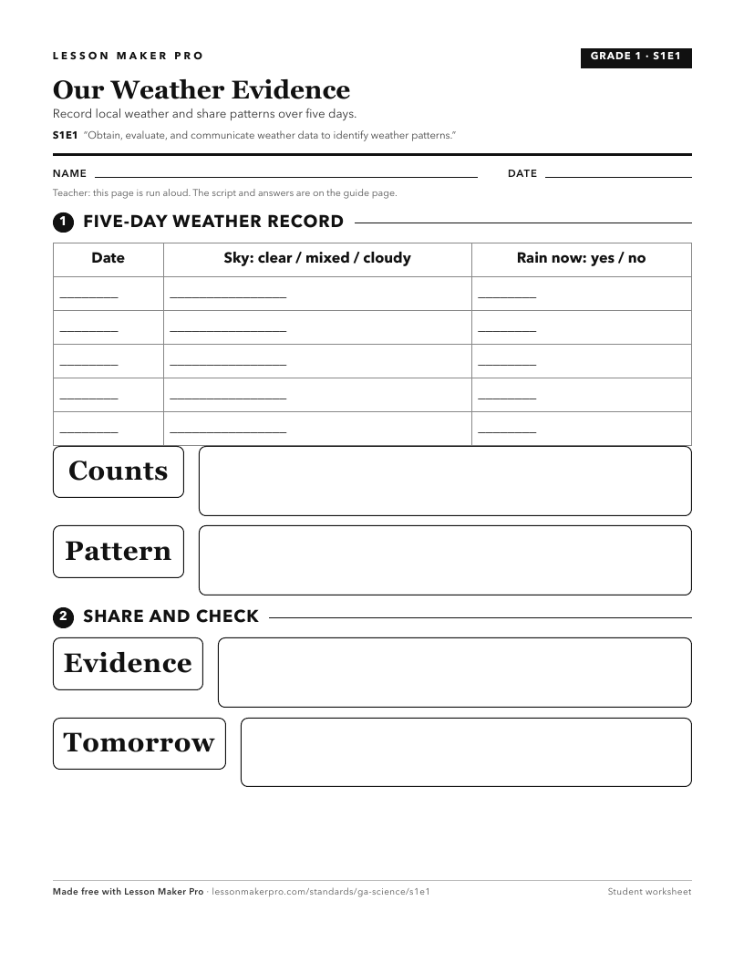 Preview of the S1E1 printable worksheet