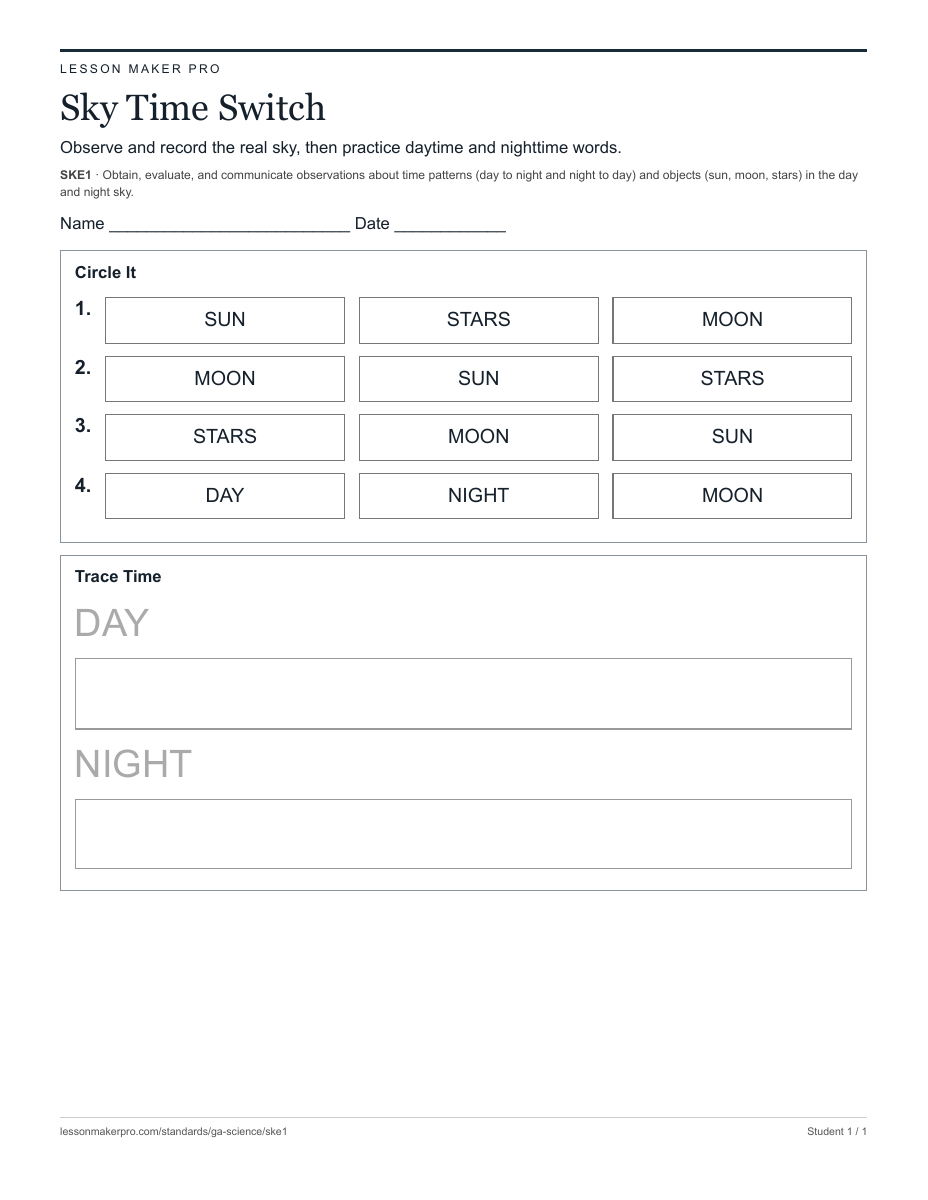 Preview of the SKE1 printable worksheet