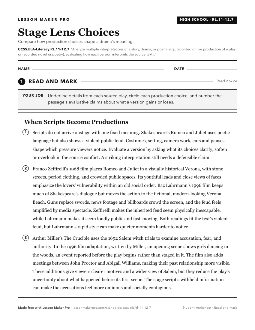 Preview of the CCSS.ELA-Literacy.RL.11-12.7 printable worksheet