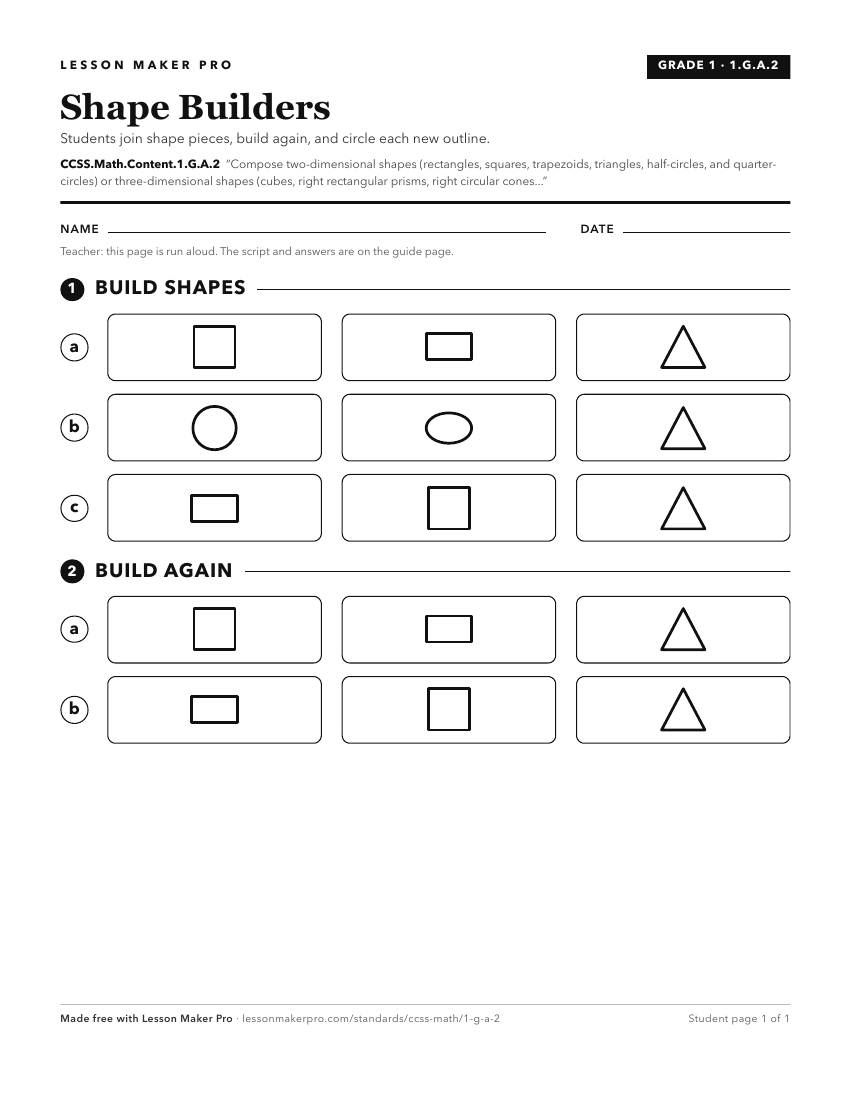 Preview of the CCSS.Math.Content.1.G.A.2 printable worksheet