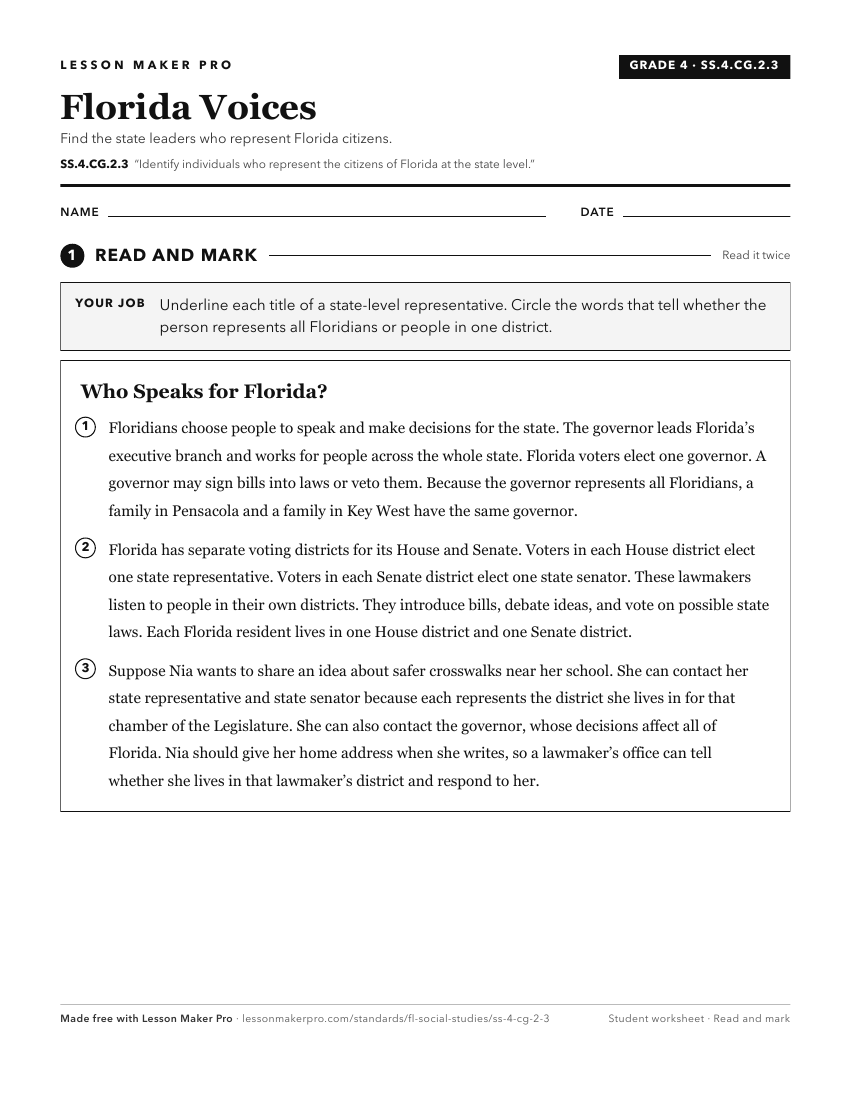 Preview of the SS.4.CG.2.3 printable worksheet