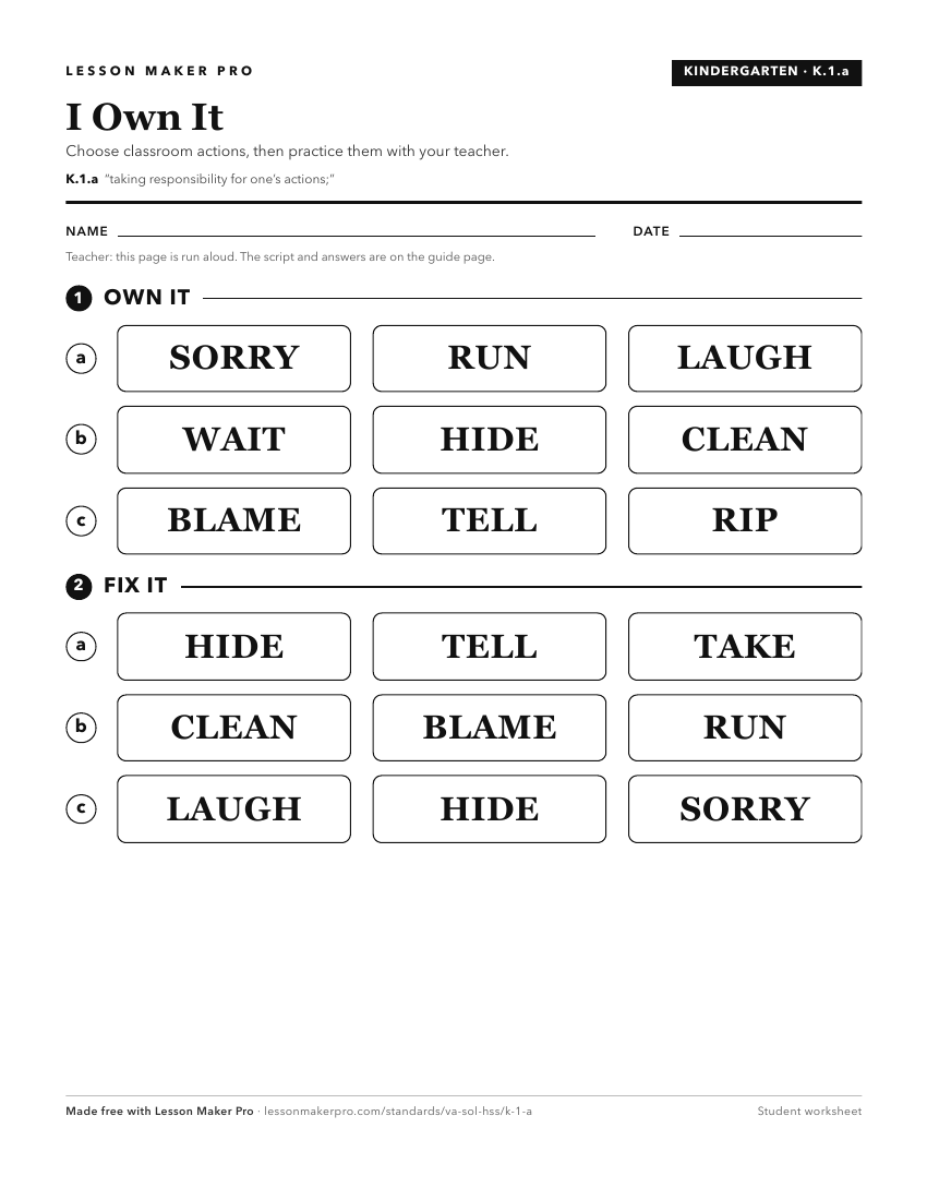 Preview of the K.1.a printable worksheet