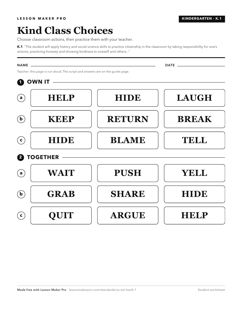Preview of the K.1 printable worksheet