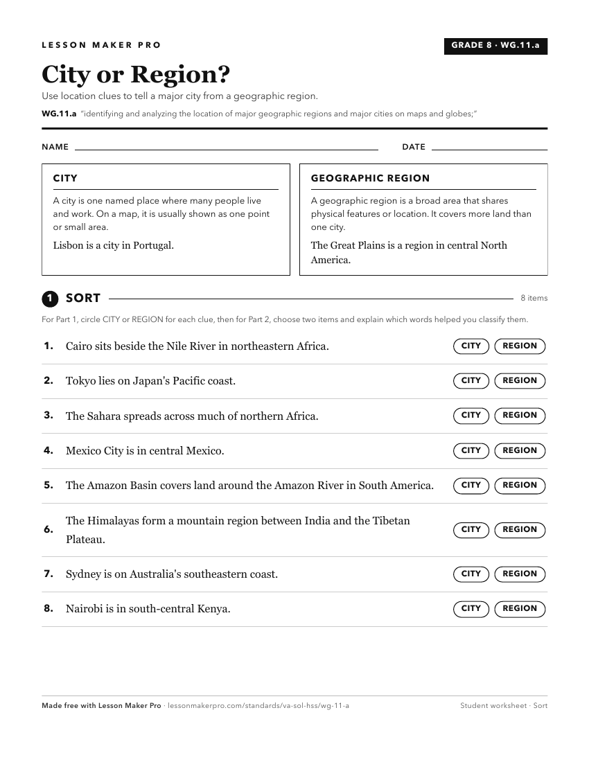 Preview of the WG.11.a printable worksheet