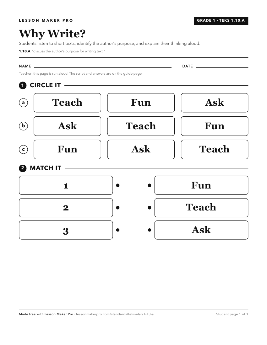 Preview of the 1.10.A printable worksheet