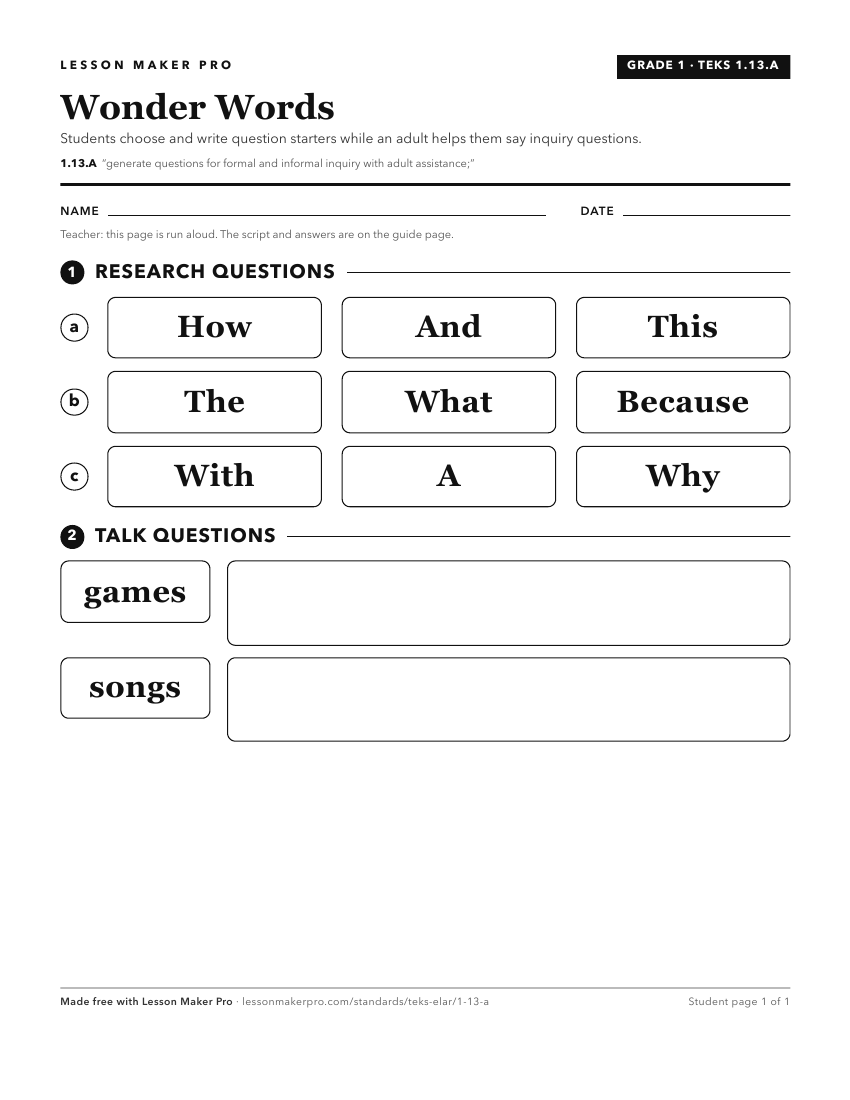 Preview of the 1.13.A printable worksheet