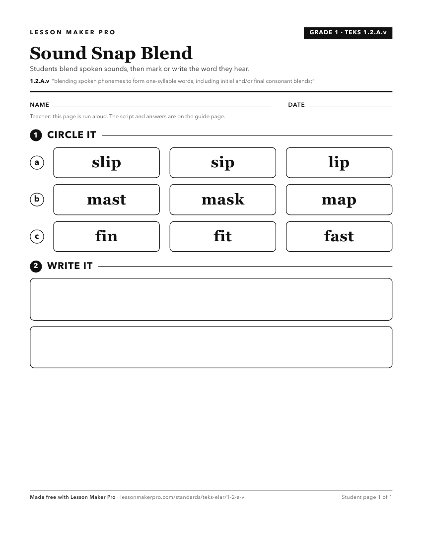 Preview of the 1.2.A.v printable worksheet