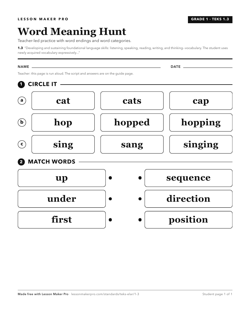 Preview of the 1.3 printable worksheet