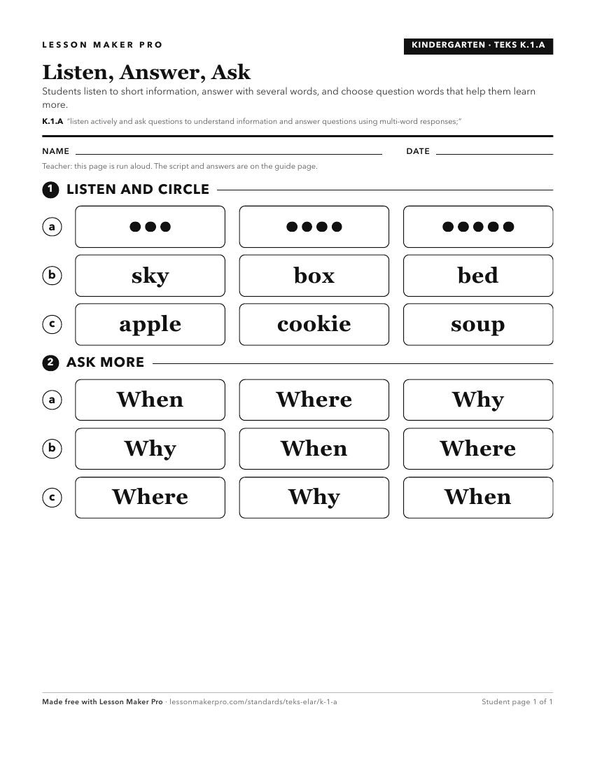 Preview of the K.1.A printable worksheet