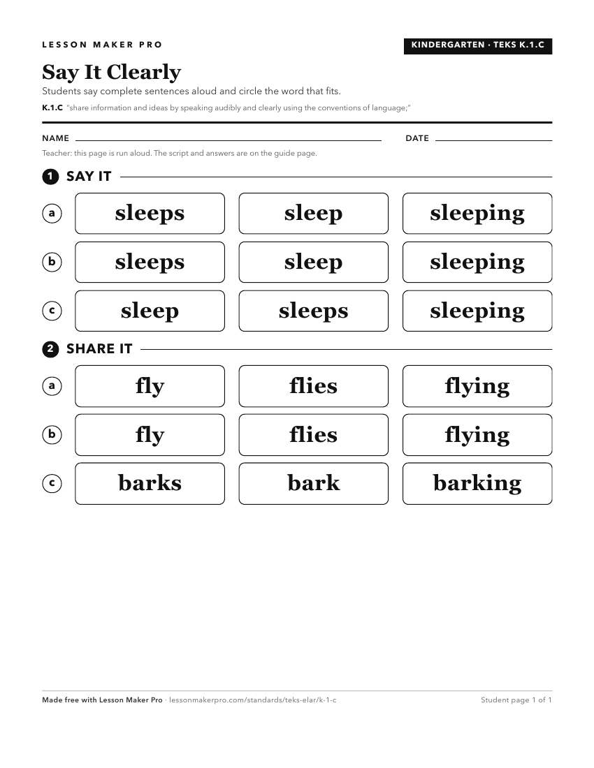Preview of the K.1.C printable worksheet